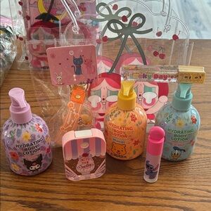 Cute Cherry Clear Tote with Floral Hydrating Body Lotions (Purple, Orange, Blue)